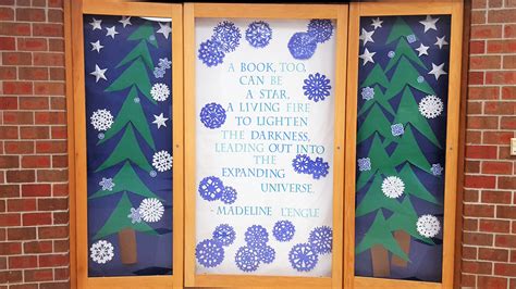 Winter Bulletin Board With Trees And Snowflakes Library Bulletin