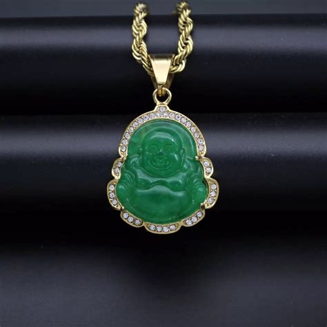 18k Gold Buddha Pendant Necklace Big Jade Healing Stone Etsy