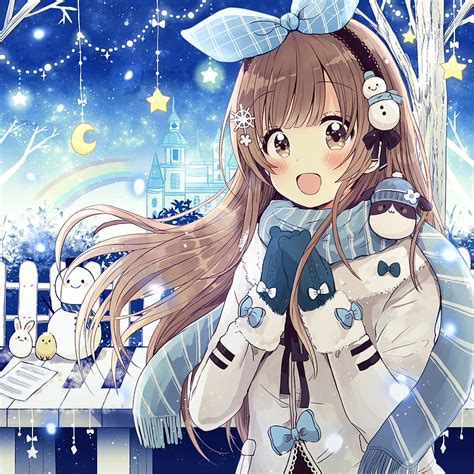 1366x768px 720p Free Download Anime Girl Winter Smiling Brown
