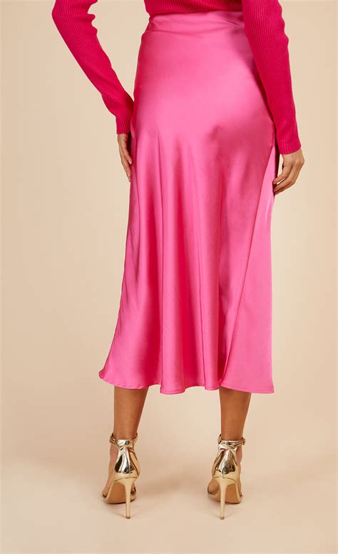 Pink Satin Midi Slip Skirt By Vogue Williams Little Mistress