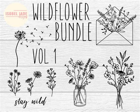 Wild Flowers Bundle SVG Design Wildflowers SVG File For Etsy Flower