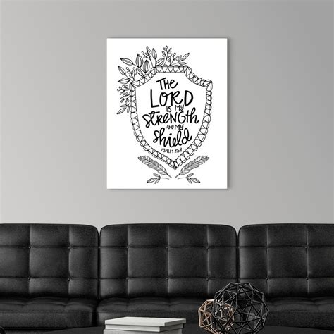 The Lord Is My Strength And My Shield Handlettered Coloring Wall Art
