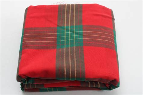 Vintage Cotton Fabric Tartan Plaid Christmas Red And Green W Metallic Gold