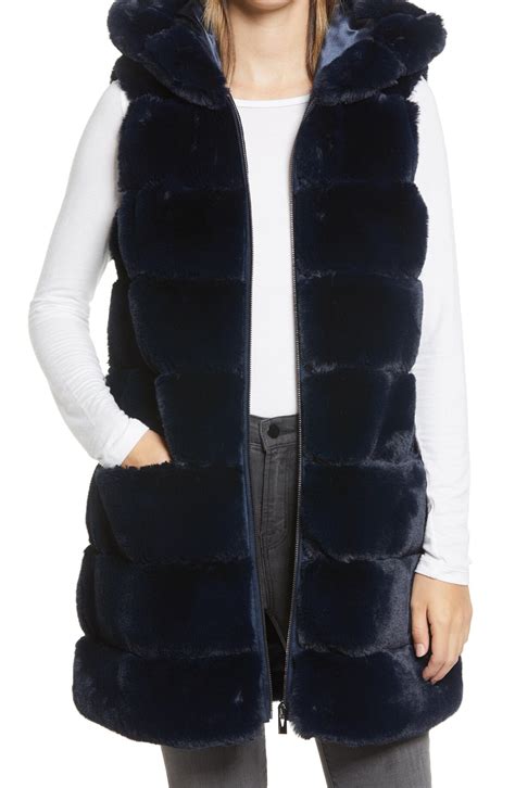 Womens Grooved Faux Fur Hooded Vest Editorialist