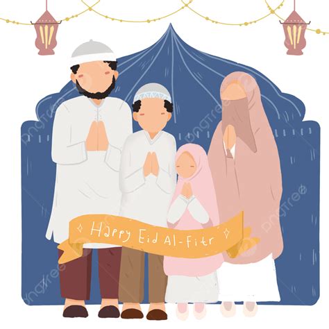 Gambar Ilustrasi Selamat Hari Raya Aidilfitri Keluarga Muslim Tak