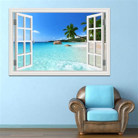 Summer Beach Coconut Tree 3d Window View Sticker Beach Theme Wall