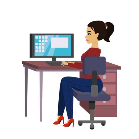 Silhouette Of The Beautiful Office Girl Busy Working Illustrations Royalty Free Vector Graphics