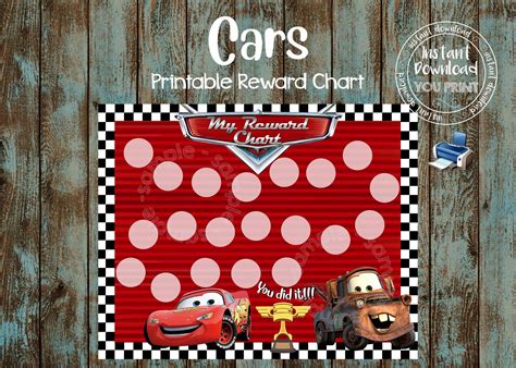 Instant Download Reward Chart Race Cars Printable Chart Potty Etsy