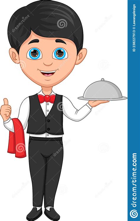 Boy Waiter Carrying A Tray Of Food Stock Vector Illustration Of Funny