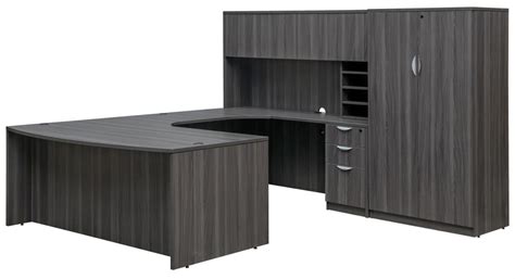 Gray Executive U Shaped Desk With Hutch And Storage Cabinet Express