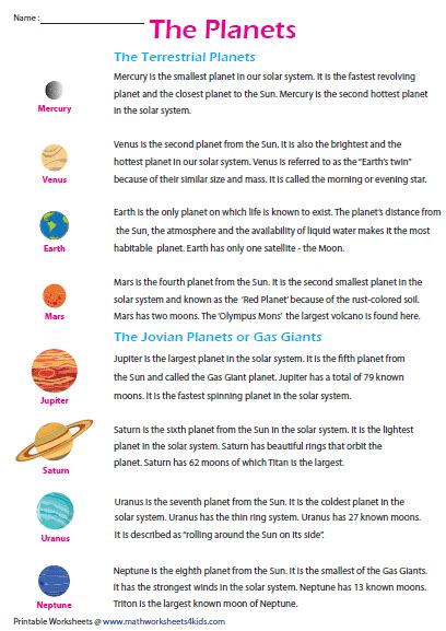 The Planets Facts Sheet Solar System Lessons Solar System Worksheets