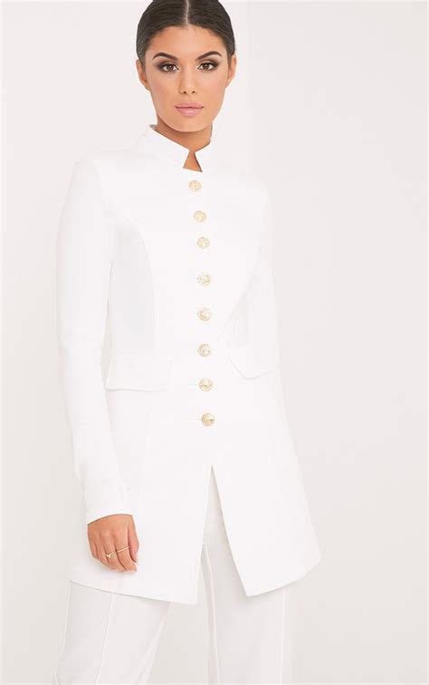 Deleana White Longling Military Style Jacket Prettylittlething