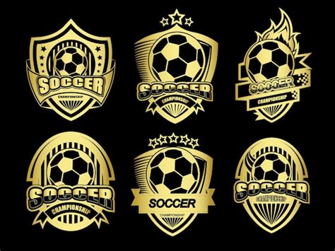 Un Conjunto De Logos De Fútbol Con Diseños Dorados Y Negros Vector