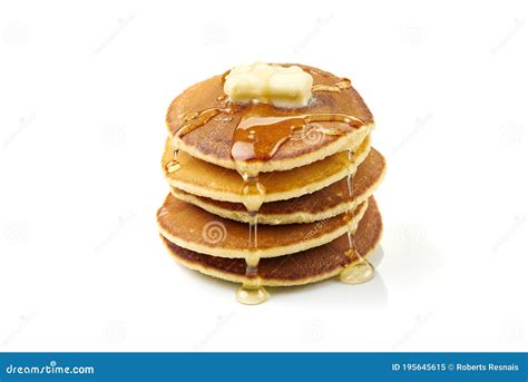 Stack Of Pancakes With Butter And Honey On White Stock Image Image Of