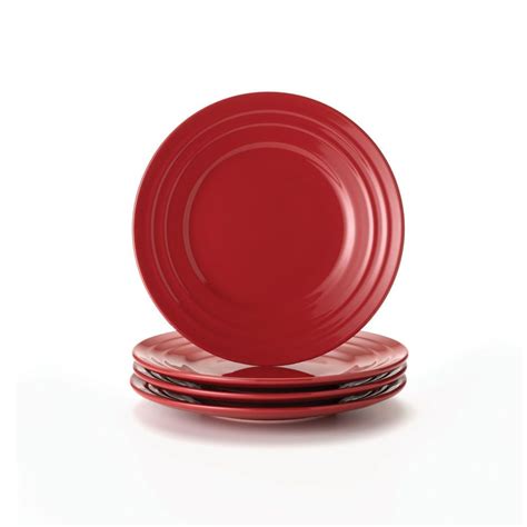 Rachael Ray Double Ridge Dinnerware 4 Piece Salad Plate Set Red