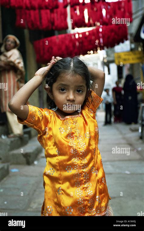 Pretty Hindu Girl Wearing Gold Dress Stock Photo Alamy