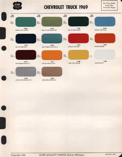1969 Chevy Truck Color Chart