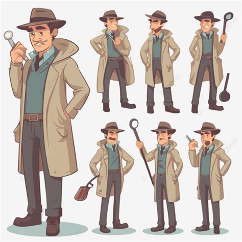 Investigator Clipart Detective Character In Various Poses With