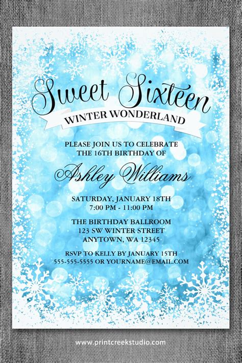 Sweet 16 Winter Wonderland Glitter Lights Invitations Print Creek