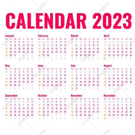 Simple Calendar 2023 Pink Calendar 2023 Calendar 2023 Calendar Png