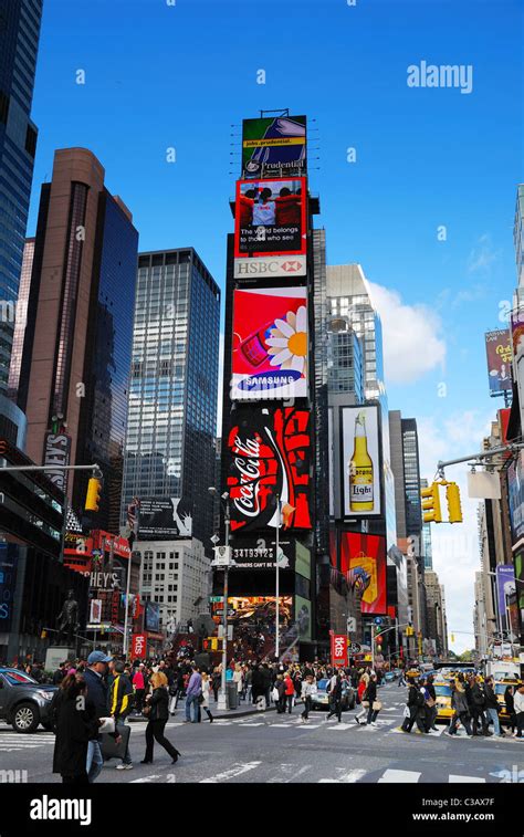 Times Square Street View With Busy Traffic In Manhattan New York Stock