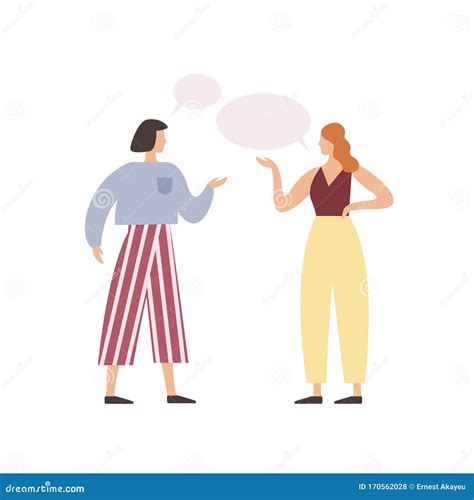 Cartoon Woman Friend Talking With Speech Bubbles Vector Flat