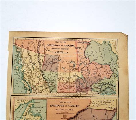 Antique 1890 Map Of Canada Map Wall Art Office Decor Etsy