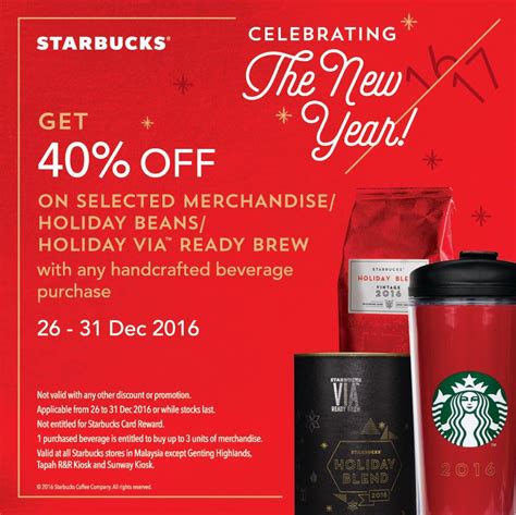 Free delivery above rm99 cash on delivery 30 days free return. Starbucks 40% Off Merchandises/Holiday Beans/VIA with Any ...