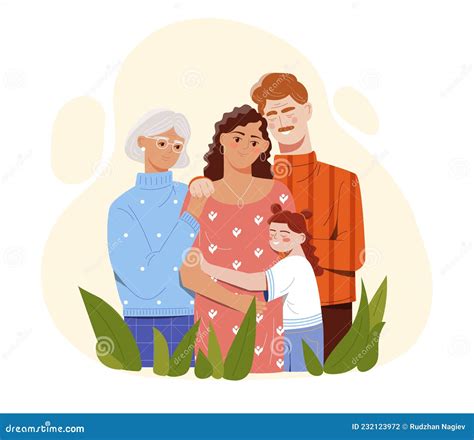 Madre Padre Hija Y Abuela Sonrientes Se Abrazan Juntos Ilustración