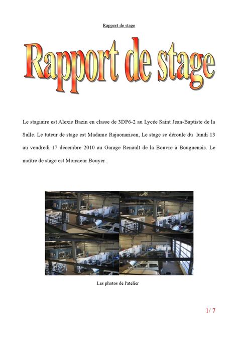 Exemple Rapport De Stage Observation Eme Le Meilleur Exemple Images