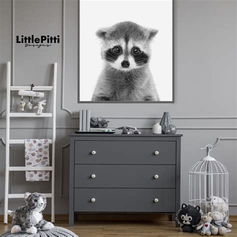 Baby Raccoon Prints Woodland Nursery Decor Raccoon Wall Etsy