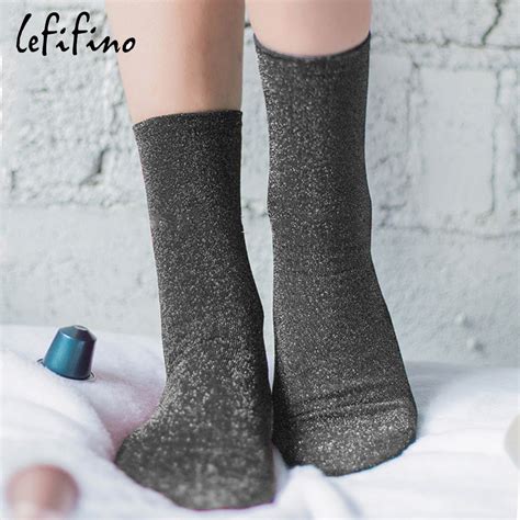 High Quality Women Shiny Glitter Socks Fashion Ladies Ol Office Lace Socks Solid Color Glowing