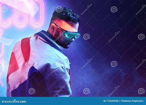 Cyborg Man Wearing Modern Clothes And Futuristic Smart Vision Glasses