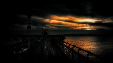 Download Dark Sunset Ocean Sea Pier Sky Wallpaper By Ronaldw67