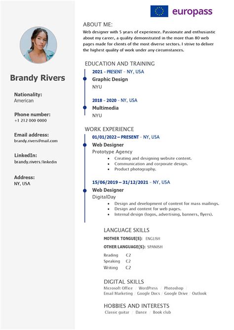 Europass CV Free Download European Resume Template