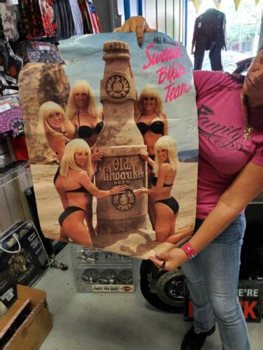 Vtg Old Milwaukee Beer Swedish Bikini Team Sided Poster Advertising Banne Ebay