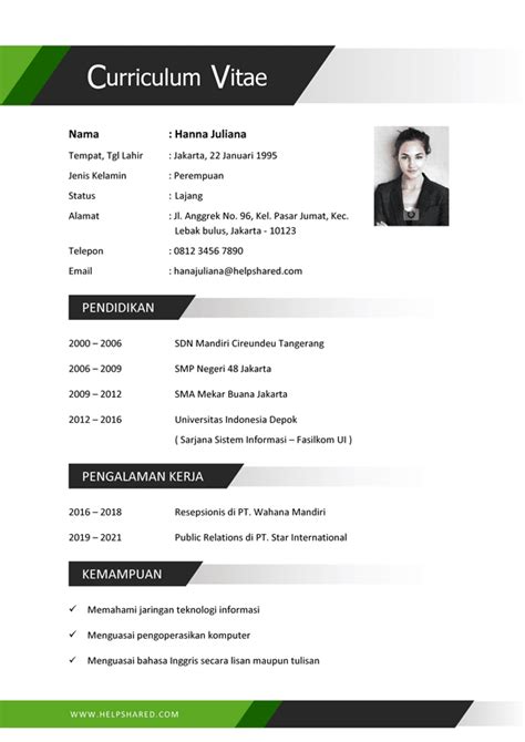 Contoh CV Atau Resume Untuk Lamaran Kerja Creative Cv Template