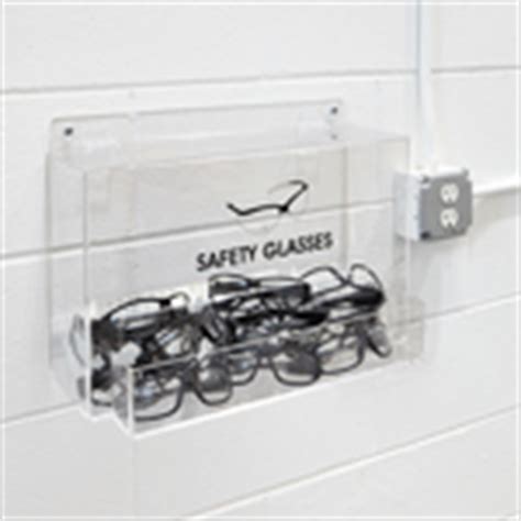 The safety glasses holder has a cushioned foam bottom and is wall or table mountable. Safety Glasses Dispenser - 13 x 8 1/2 x 18" H-3572 - Uline