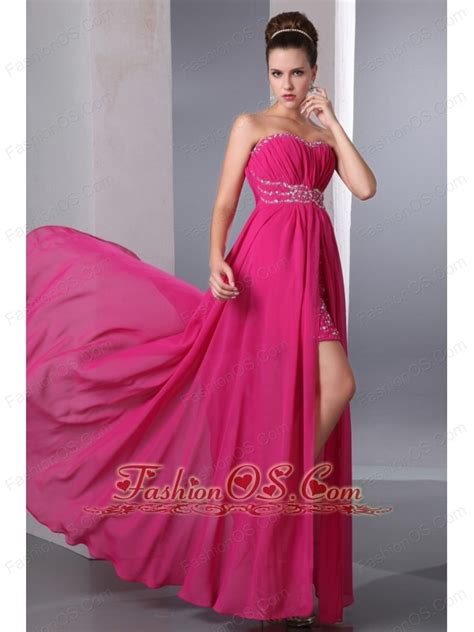 Hot Pink Column Sweetheart Prom Dress Floor Length Chiffon Beading