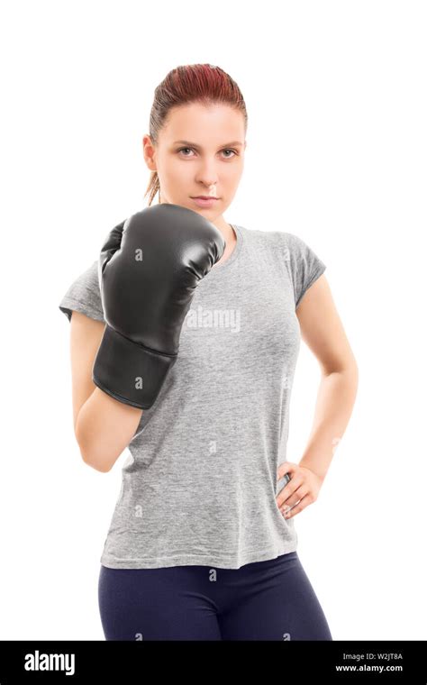 A Portrait Of A Beautiful Young Girl Posing With A Boxing Glove