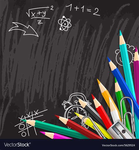 Chalkboard School Background With Colorful Pencils