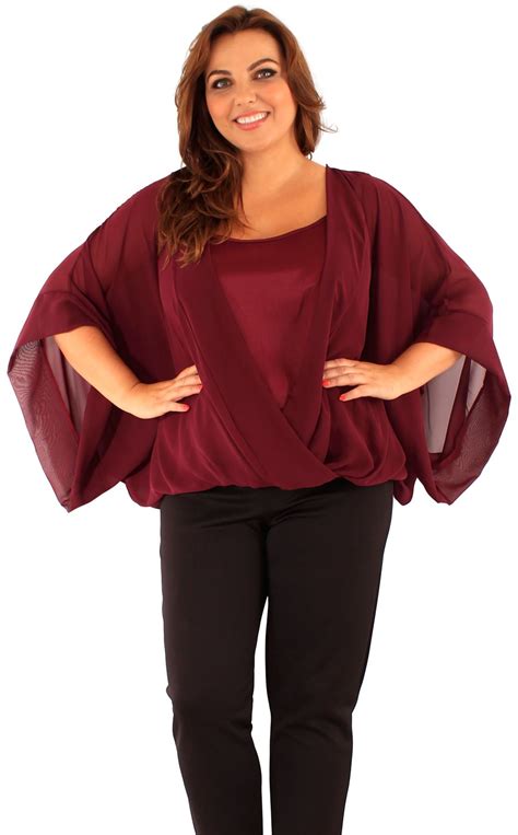 New Womens Plus Size Wrap Front Kimono Batwing Sleeve Chiffon Tops 16 26 Ebay