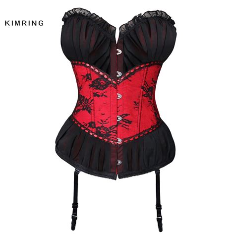 Kimring Sexy Gothic Satin Corset Womens Bustier Top Lace Up Back