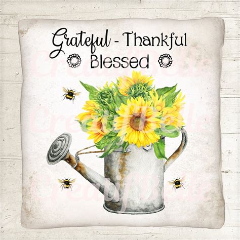 Grateful Thankful Blessed Sunflower Can Fabric Transfer Etsy