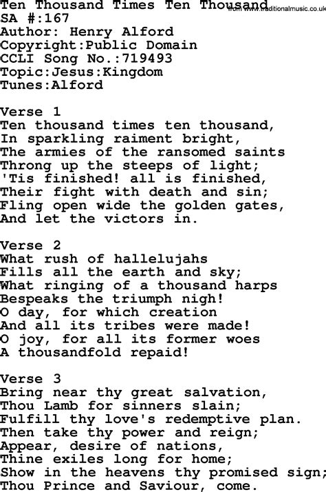 Salvation Army Hymnal Song Ten Thousand Times Ten Thousand With