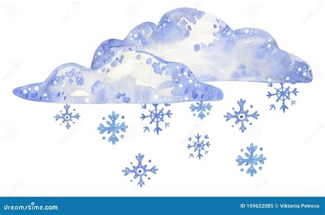 Cloud With Snowflakes Hand Drawn Watercolor Illustration Stock