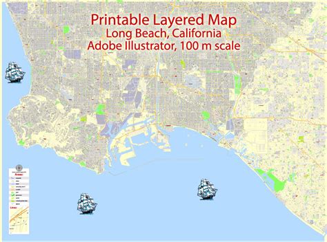 Long Beach Pdf Map California Us Exact Vector Map Street G View City