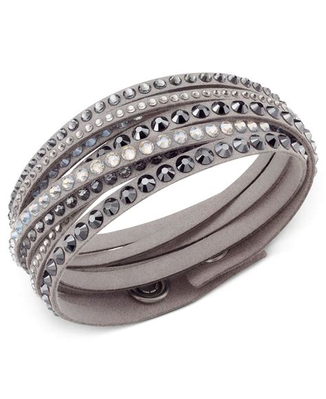 Swarovski Bracelet Light Gray Fabric Crystal Stud Wrap Bracelet