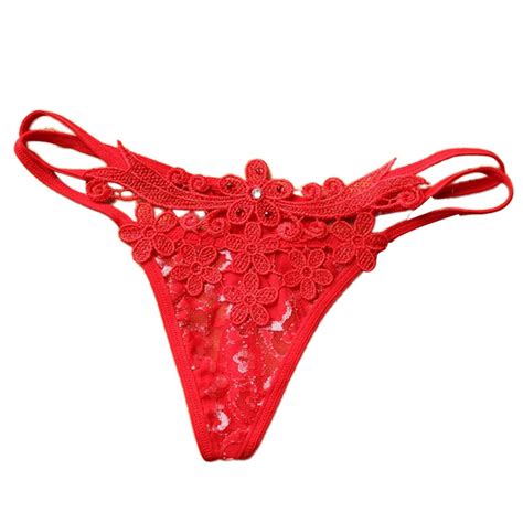 Mesh Floral Pattern Panties Briefs Underwear G String Thong Red