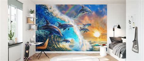 Dolphin Wave Trendy Wall Mural Photowall